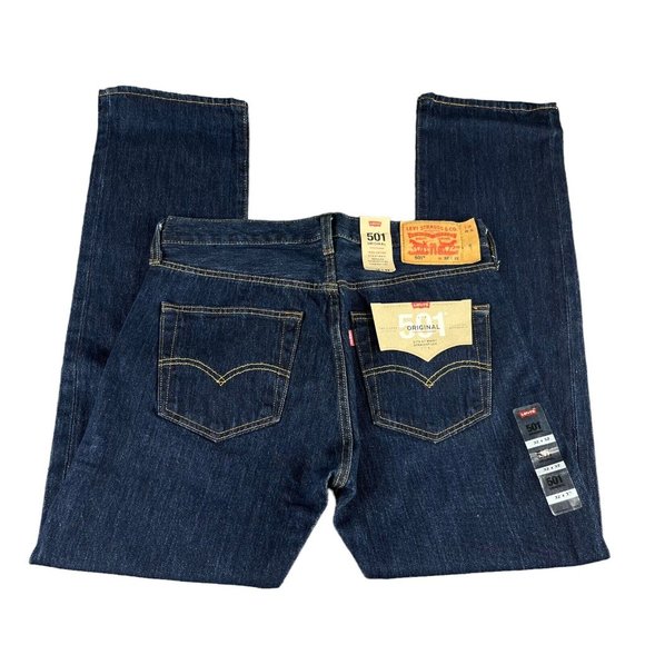 Levi's 501 Original Button Fly Dark Blue Denim Jeans Men's Sizes 32x32 - 36x32 - Picture 3 of 5